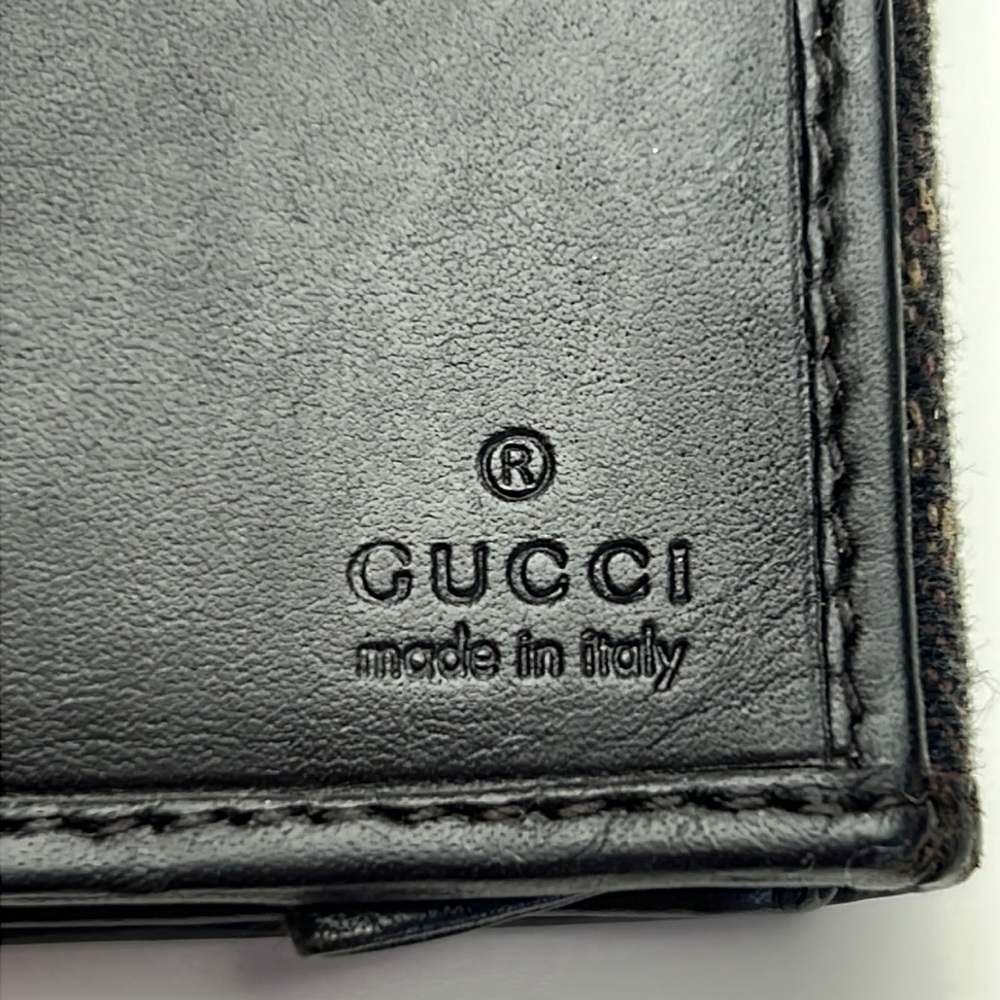 Auth. GUCCI GG Logo Canvas & Leather Long Bi-fold Wallet Brown Black Monogram - Picture 11 of 17